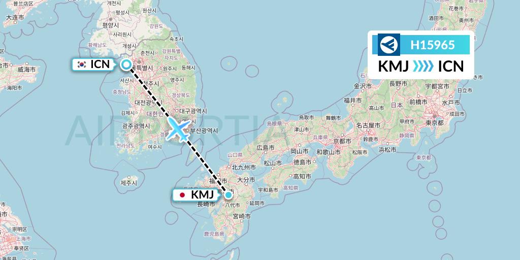 H15965 Hahn Air Systems Flight Map: Kumamoto to Seoul
