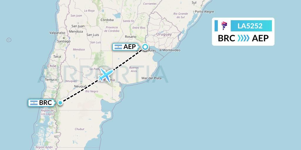 LA5252 LAN Airlines Flight Map: San Carlos de Bariloche to Buenos Aires