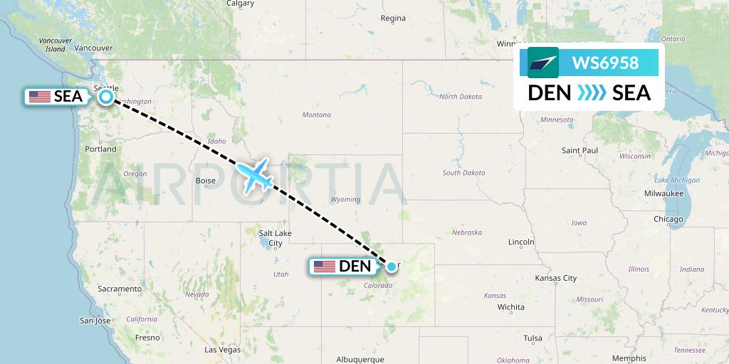 WS6958 WestJet Flight Map: Denver to Seattle