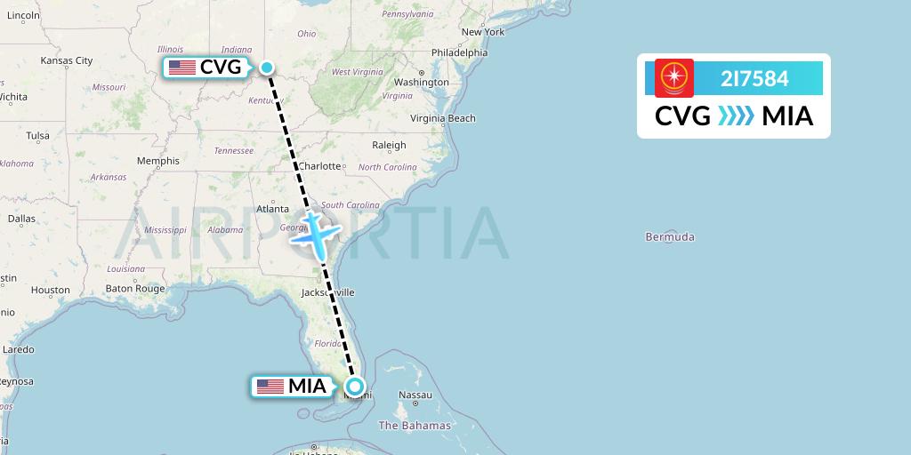 2I7584 Star Peru Flight Map: Cincinnati to Miami