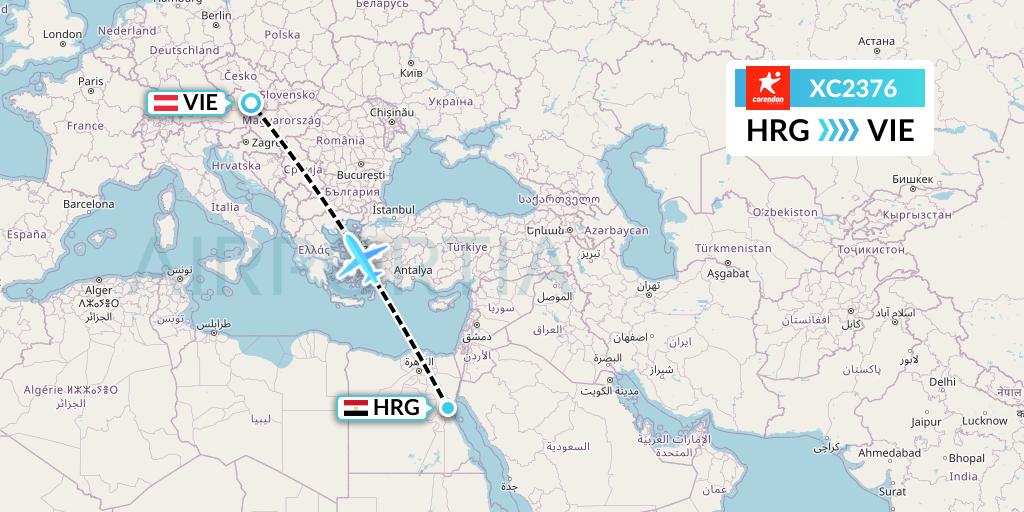 XC2376 Corendon Airlines Flight Map: Hurghada to Vienna