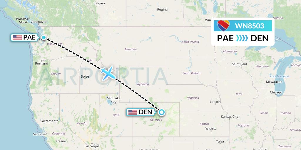 WN8503 Southwest Airlines Flight Map: Everett to Denver