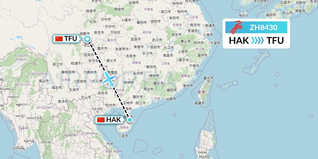 ZH8430 Shenzhen Airlines Flight Map: Haikou to Chengdu