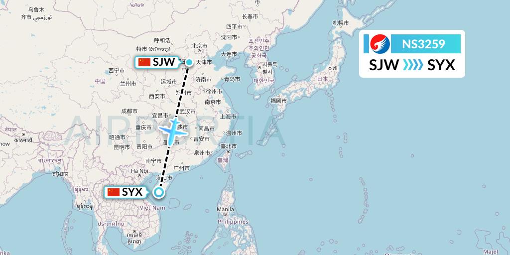 NS3259 Hebei Airlines Flight Map: Shijiazhuang to Sanya