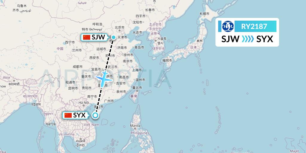 RY2187 Jiangxi Air Flight Map: Shijiazhuang to Sanya