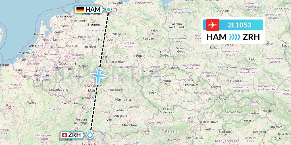 2L1053 Helvetic Airways Flight Map: Hamburg to Zurich