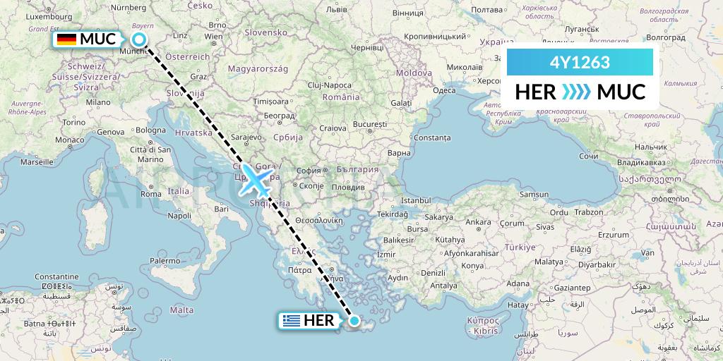 4Y1263 Eurowings Discover Flight Map: Heraklion to Munich