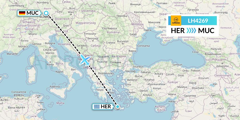 LH4269 Lufthansa Flight Map: Heraklion to Munich
