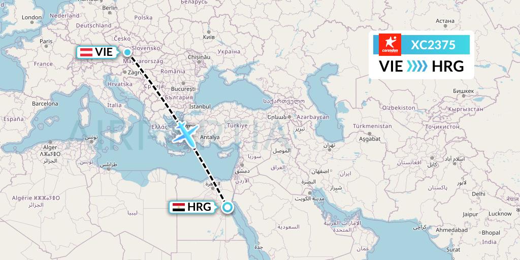 XC2375 Corendon Airlines Flight Map: Vienna to Hurghada
