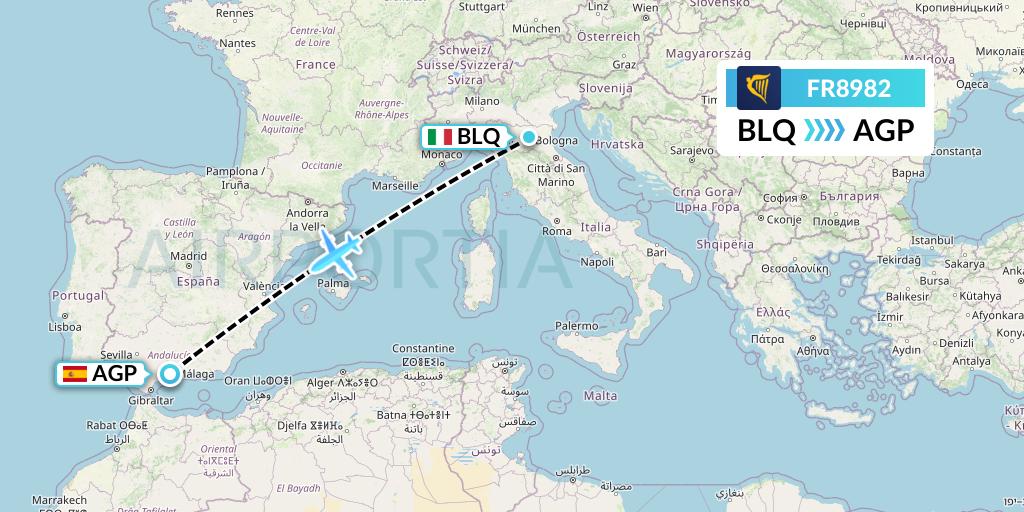FR8982 Ryanair Flight Map: Bologna to Malaga
