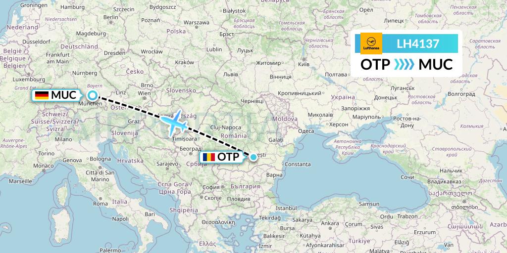 LH4137 Lufthansa Flight Map: Bucharest to Munich