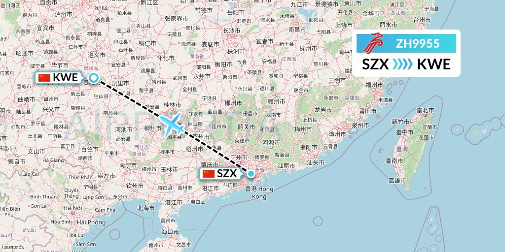 ZH9955 Shenzhen Airlines Flight Map: Shenzhen to Guiyang
