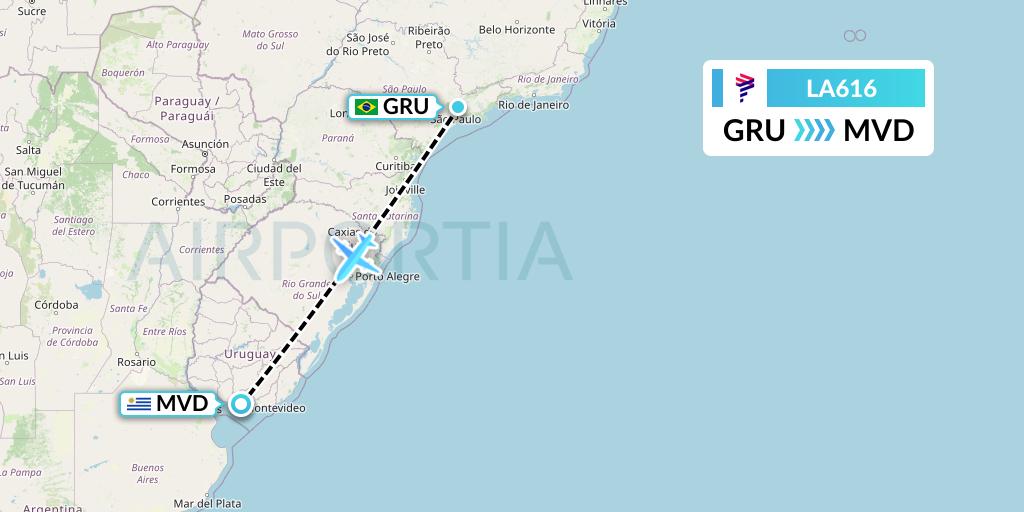LA616 LAN Airlines Flight Map: Sao Paulo to Montevideo