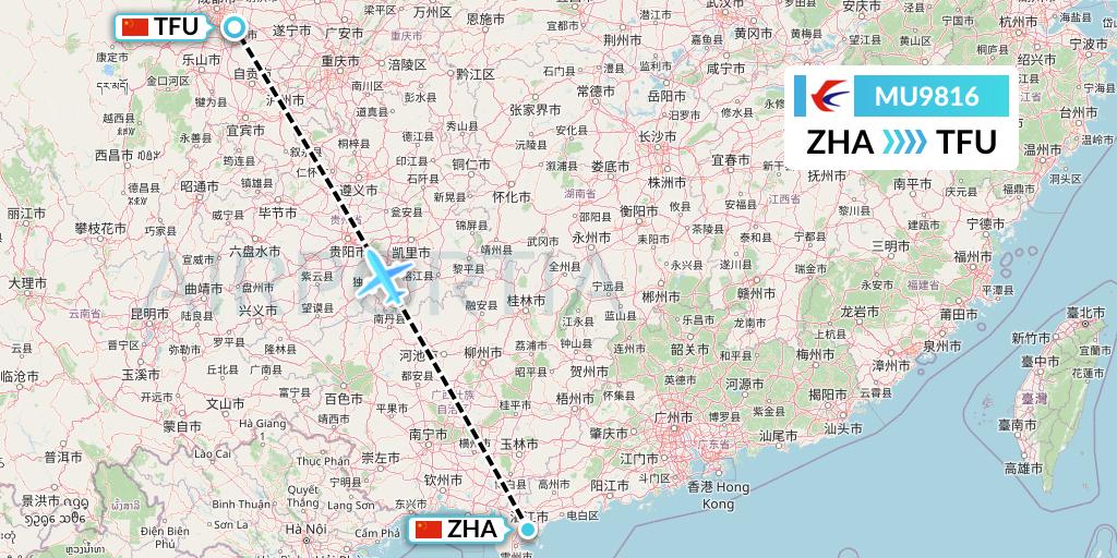 MU9816 China Eastern Airlines Flight Map: Zhanjiang to Chengdu