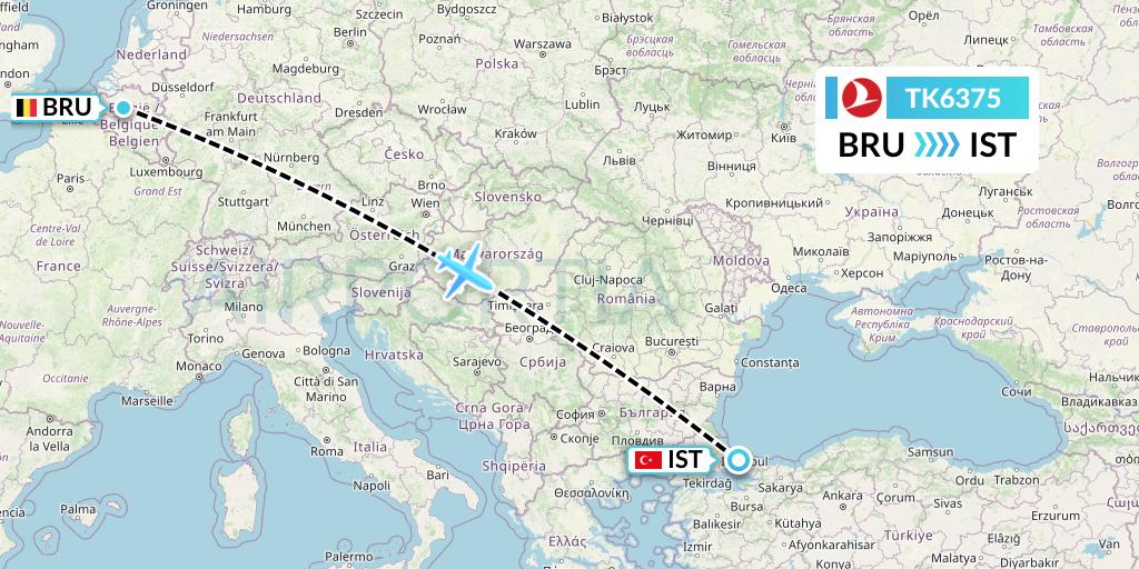 TK6375 Turkish Airlines Flight Map: Brussels to Istanbul