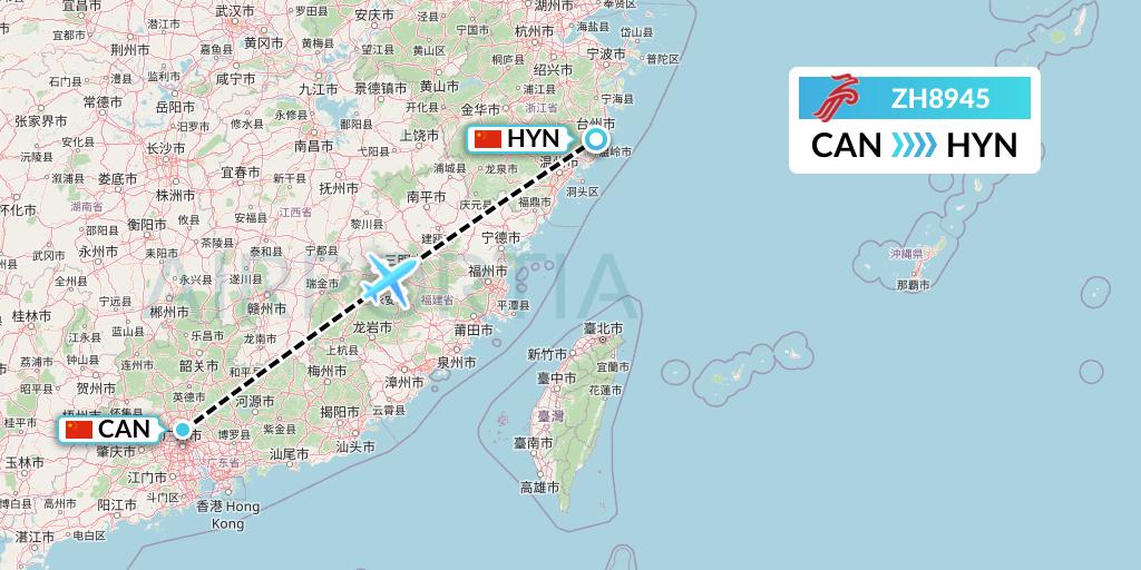 ZH8945 Shenzhen Airlines Flight Map: Guangzhou to Huangyan