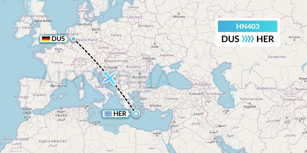HN403 Uab Heston Airlines Jsc Heston Airl Flight Map: Dusseldorf to Heraklion