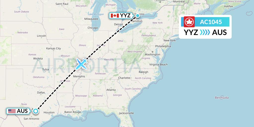AC1045 Air Canada Flight Map: Toronto to Austin