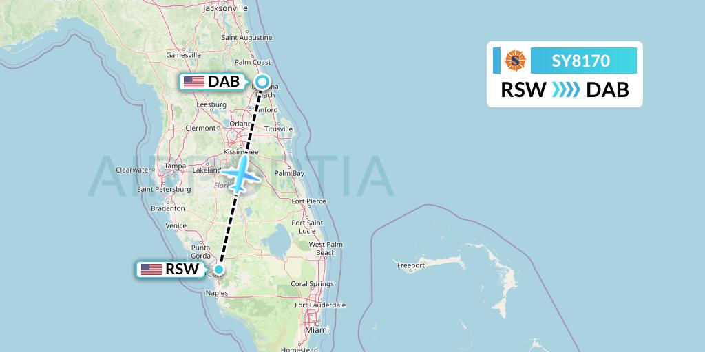 SY8170 Sun Country Airlines Flight Map: Fort Myers to Daytona Beach