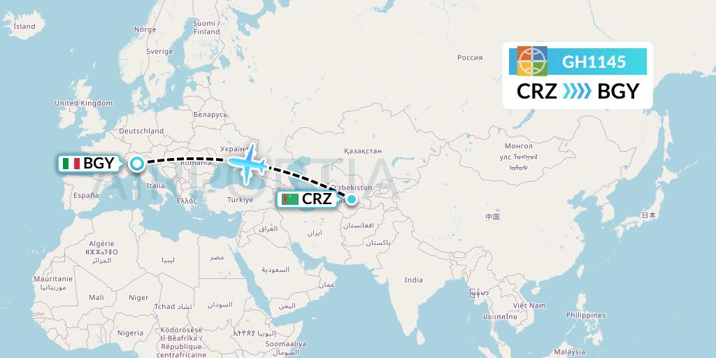 GH1145 Globus Flight Map: Turkmenabat to Milan