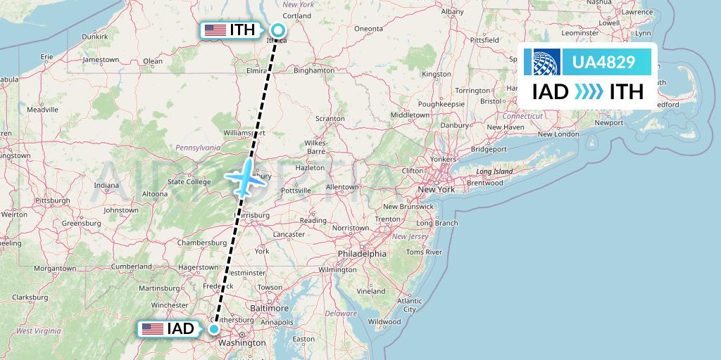 UA4829 United Airlines Flight Map: Washington to Ithaca