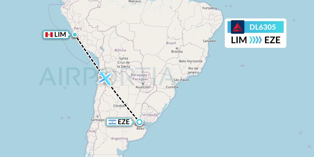 DL6305 Delta Air Lines Flight Map: Lima to Buenos Aires