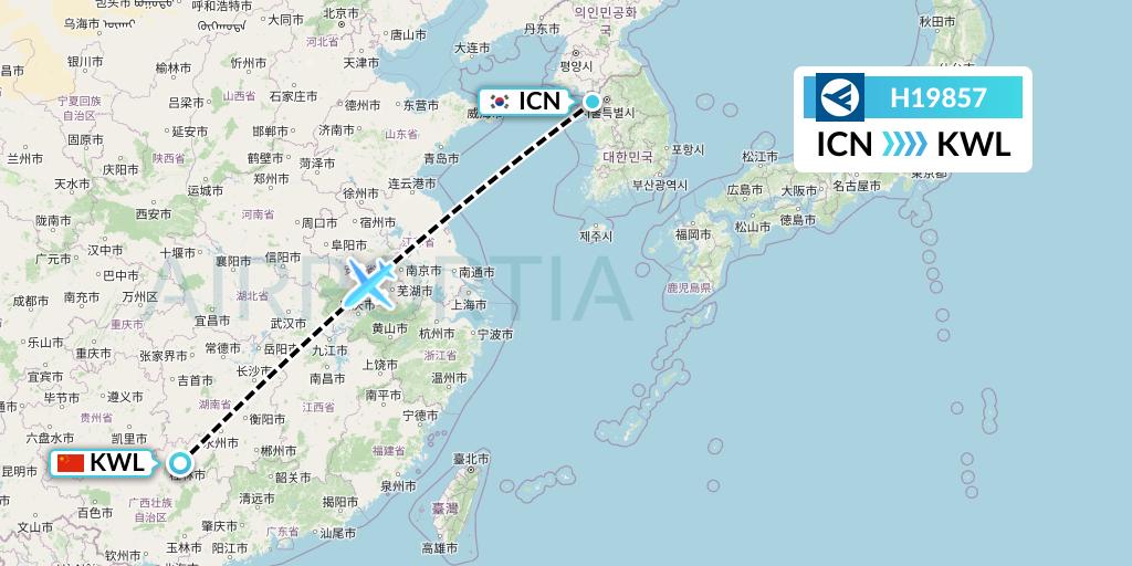 H19857 Hahn Air Systems Flight Map: Seoul to Guilin