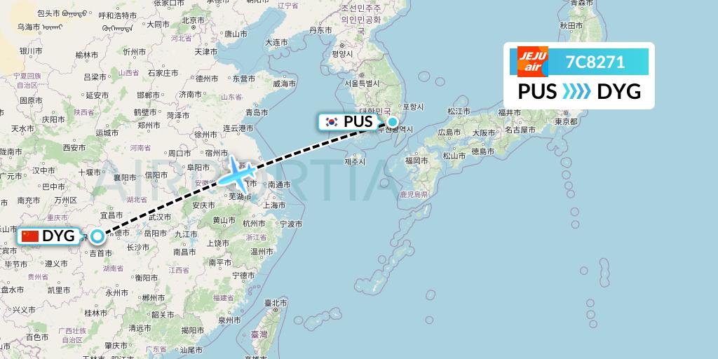 7C8271 Jeju Air Flight Map: Busan to Dayong