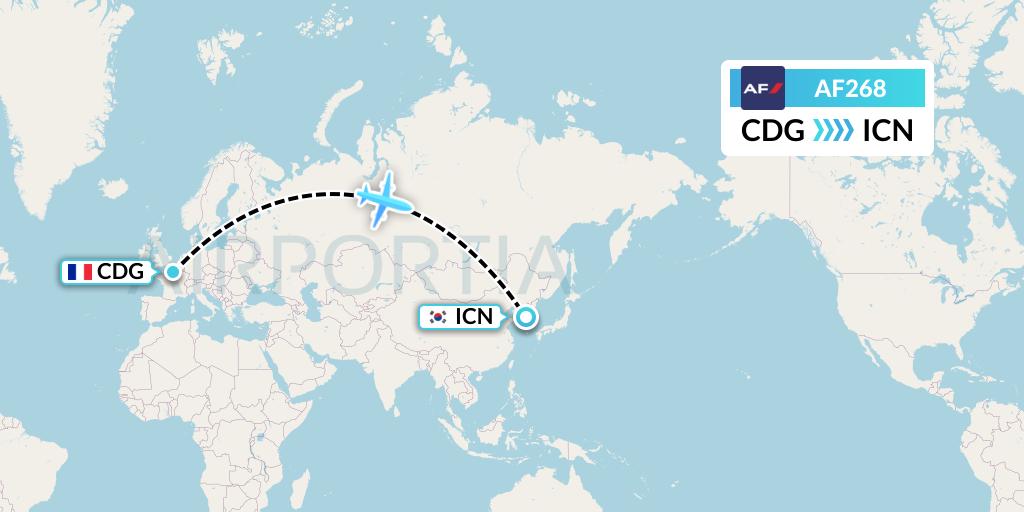 AF268 Air France Flight Map: Paris to Seoul