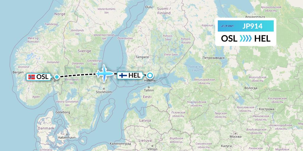 JP914 Adria Airways Flight Map: Oslo to Helsinki
