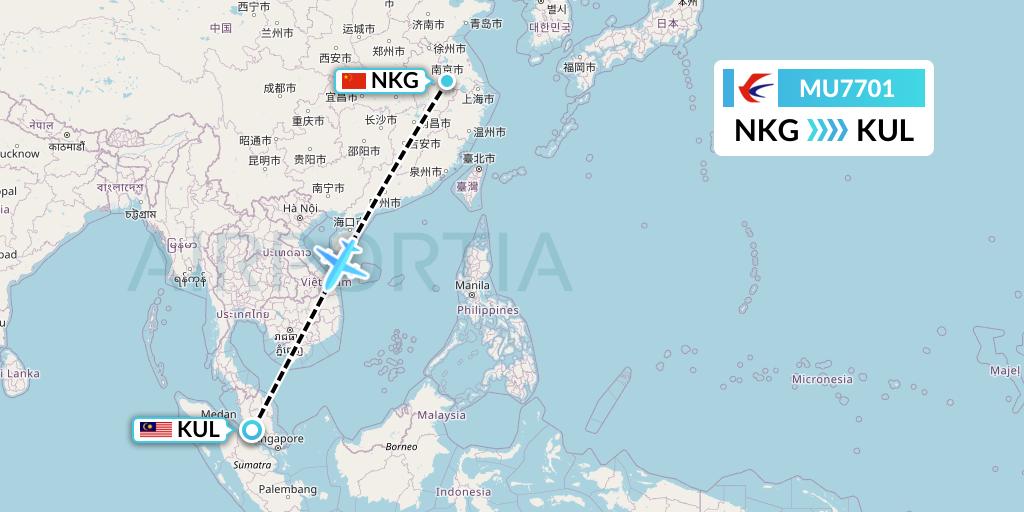 MU7701 China Eastern Airlines Flight Map: Nanjing to Kuala Lumpur