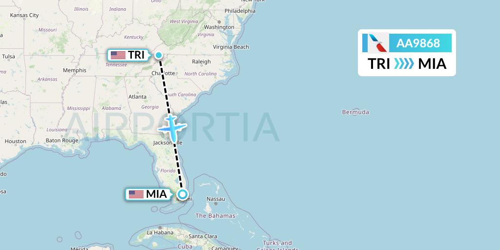 AA9868 American Airlines Flight Map: Blountville to Miami