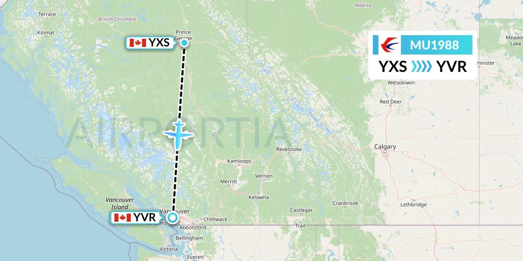 MU1988 China Eastern Airlines Flight Map: Prince George to Vancouver
