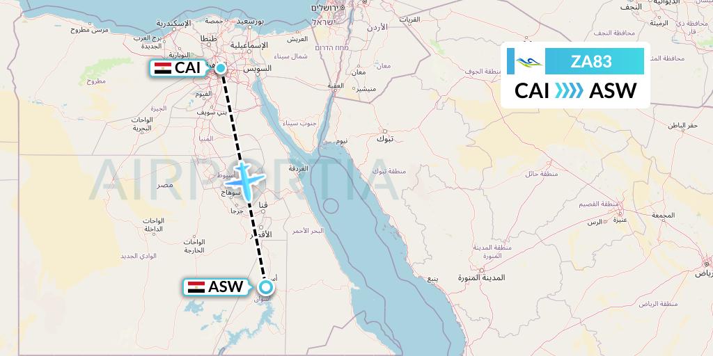 ZA83 Sky Angkor Airlines Flight Map: Cairo to Aswan