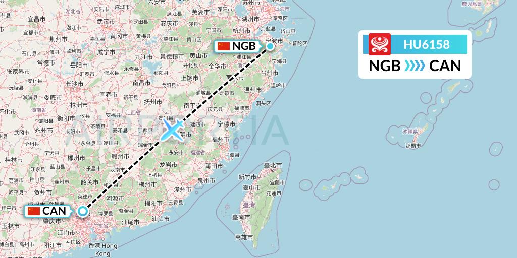 HU6158 Hainan Airlines Flight Map: Ningbo to Guangzhou