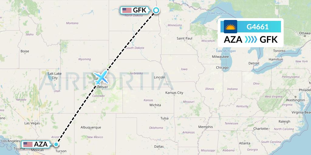 G4661 Allegiant Air Flight Map: Phoenix to Grand Forks