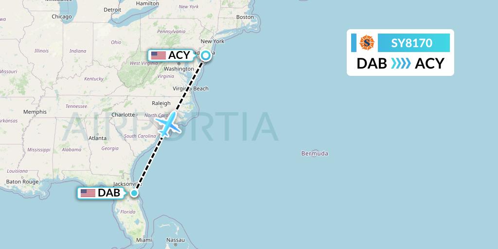 SY8170 Sun Country Airlines Flight Map: Daytona Beach to Atlantic City