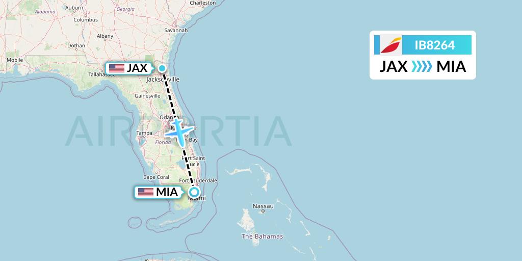 IB8264 Iberia Flight Map: Jacksonville to Miami