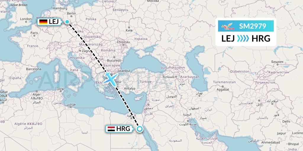 SM2979 Air Cairo Flight Map: Leipzig to Hurghada