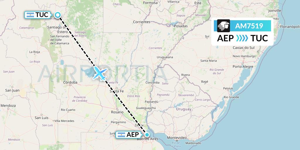 AM7519 Aeromexico Flight Map: Buenos Aires to Tucuman