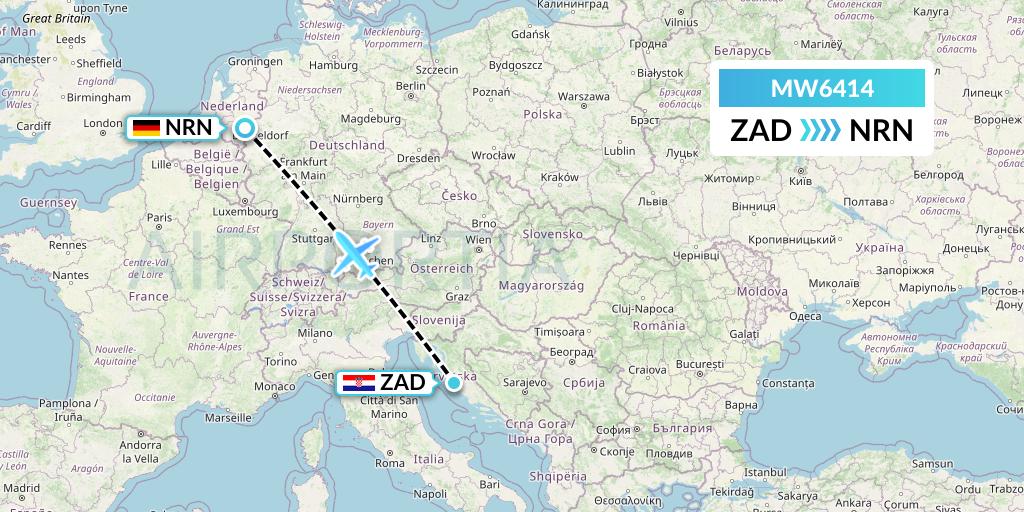 MW6414 Mokulele Flight Service Flight Map: Zadar to Weeze