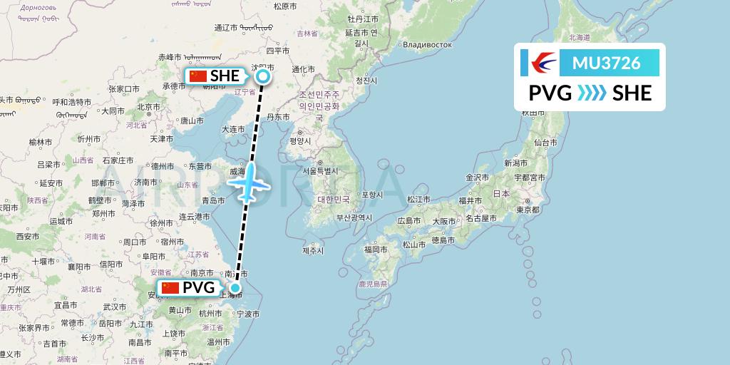 MU3726 China Eastern Airlines Flight Map: Shanghai to Shenyang