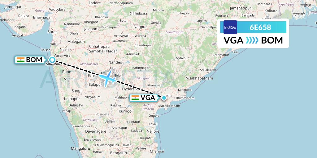 6E658 IndiGo Airlines Flight Map: Vijayawada to Mumbai