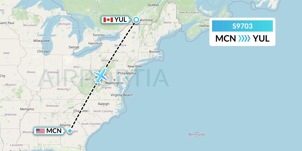 S9703 Flybig Flight Map: Macon to Montreal