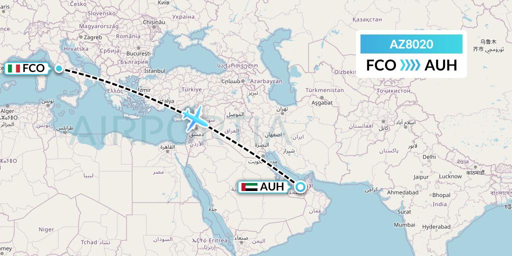 AZ8020 ITA Airways Flight Map: Rome to Abu Dhabi