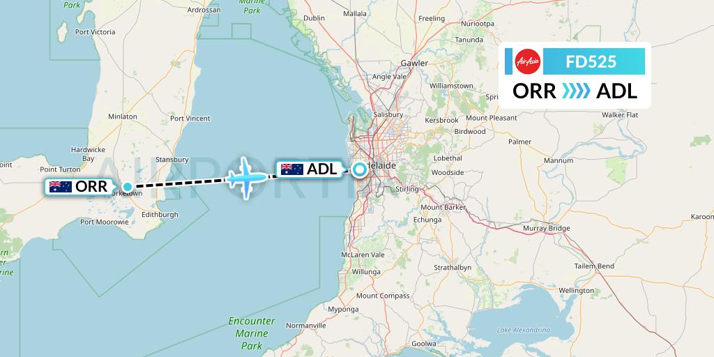 FD525 Thai AirAsia Flight Map: Australia to Adelaide