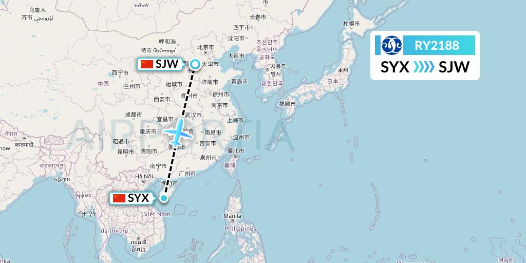 RY2188 Jiangxi Air Flight Map: Sanya to Shijiazhuang