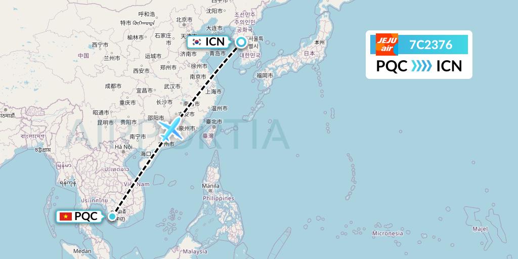 7C2376 Jeju Air Flight Map: Phu Quoc to Seoul