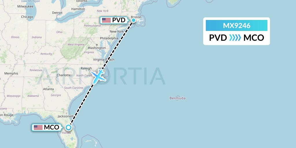 MX9246 Breeze Airways Flight Map: Providence to Orlando