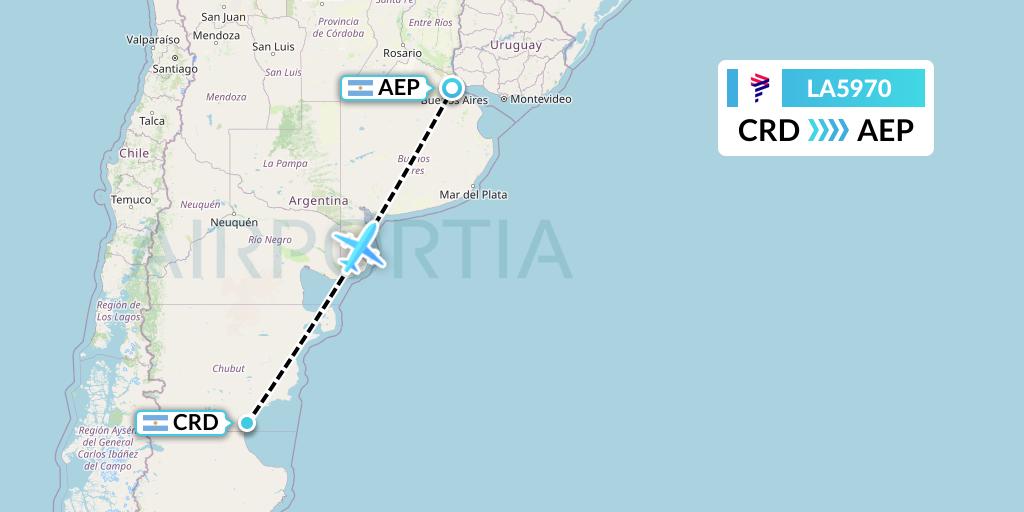 LA5970 LAN Airlines Flight Map: Comodoro Rivadavia to Buenos Aires